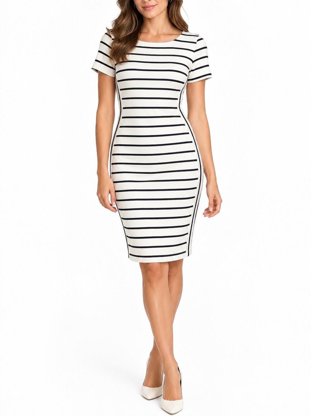 Banana Republic Black White Striped Fitted Sheath Dress Size 2